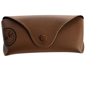 🆕️ Ray Ban‎ Sunglasses Case Brown Leather Snap Closure With Cleaning Cloth